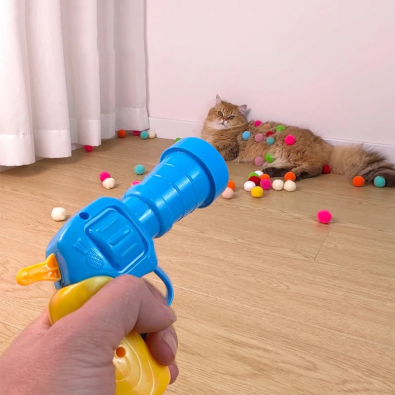 Conjunto de Brinquedos para Gatos Plush Ball Shooting Gun