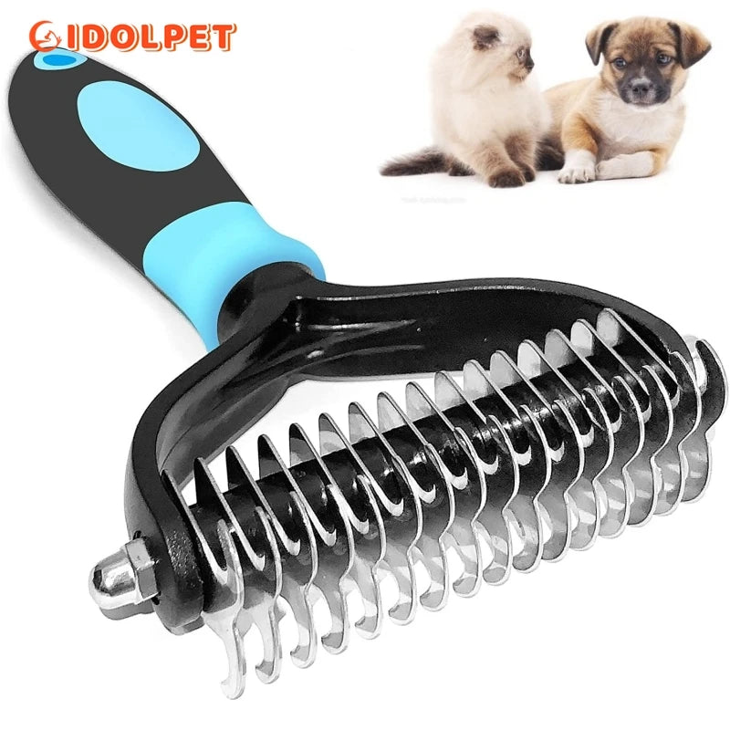 Escova Profissional para Remoção de Pelos Soltos - Pente 2 em 1 para Desembaraçar, Escovar e Tosar Cães e Gatos, Ferramenta de Grooming para Filhotes com Pelos em Muda