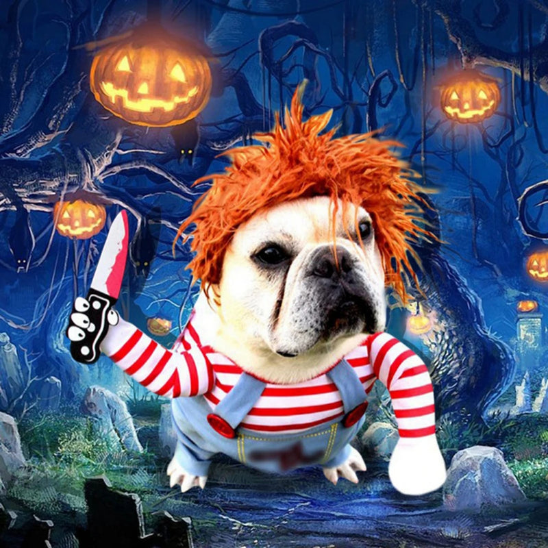 Roupa Divertida para Cães - Fantasia de Halloween com Cachorro Segurando uma Faca para Cosplay