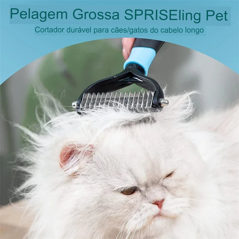 Escova Profissional para Remoção de Pelos Soltos - Pente 2 em 1 para Desembaraçar, Escovar e Tosar Cães e Gatos, Ferramenta de Grooming para Filhotes com Pelos em Muda