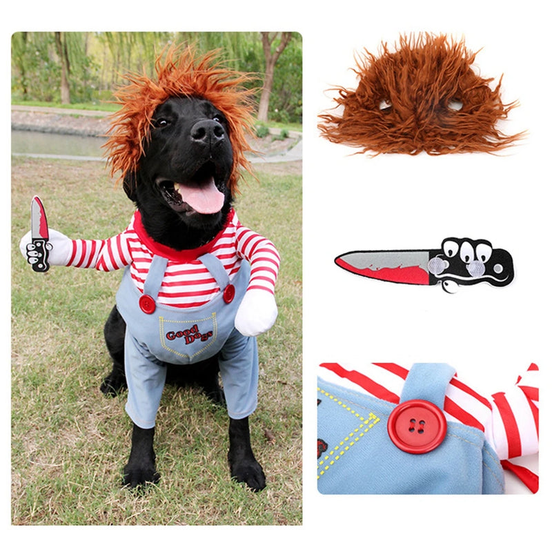 Roupa Divertida para Cães - Fantasia de Halloween com Cachorro Segurando uma Faca para Cosplay