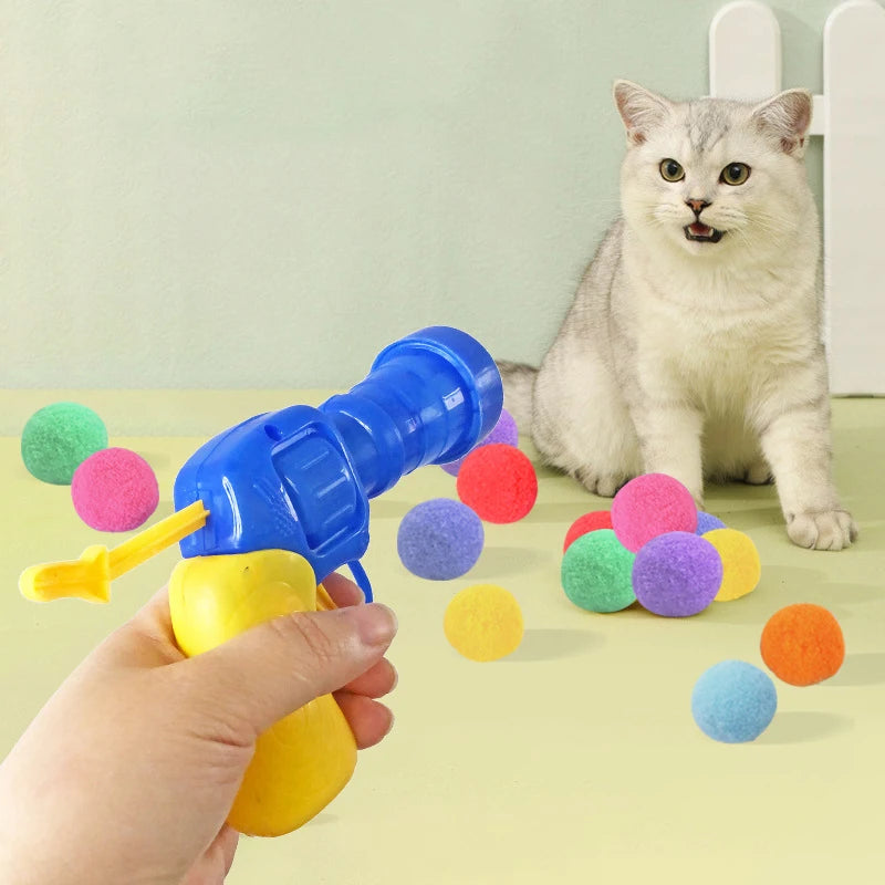 Conjunto de Brinquedos para Gatos Plush Ball Shooting Gun