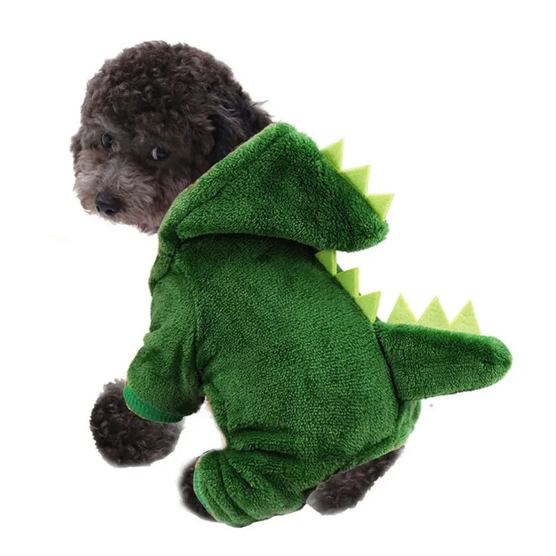 Roupa Divertida de Dinossauro para Gatos - Casaco de Inverno Aconchegante em Pelúcia com Capuz.