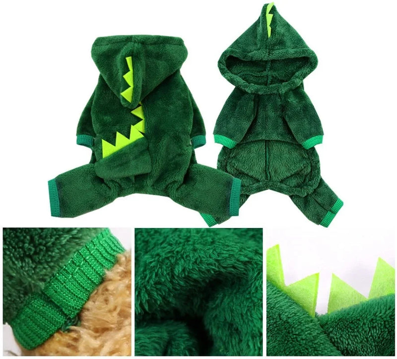 Roupa Divertida de Dinossauro para Gatos - Casaco de Inverno Aconchegante em Pelúcia com Capuz.