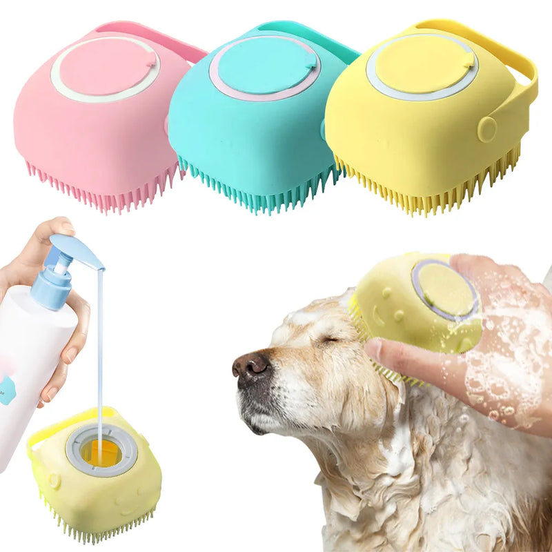 Escova de Xampu para Cães e Gatos - Pente de Massagem para Grooming durante o Banho com Cerdas de Silicone Macio para Massagear o Animal.