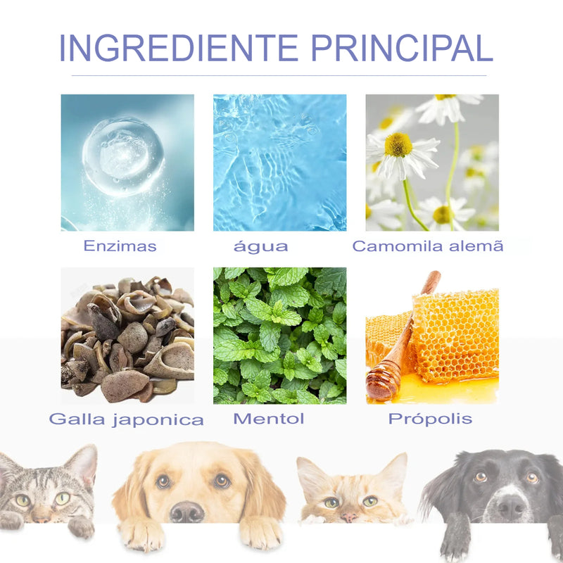 Pet Oral Care Spray - Cuidado Bucal para Animais: Limpeza dos Dentes, Clareamento Dental, Eliminação do Mau Hálito, Manutenção de um Hálito Fresco e Remoção de Manchas Dentárias para Gatos e Cães.