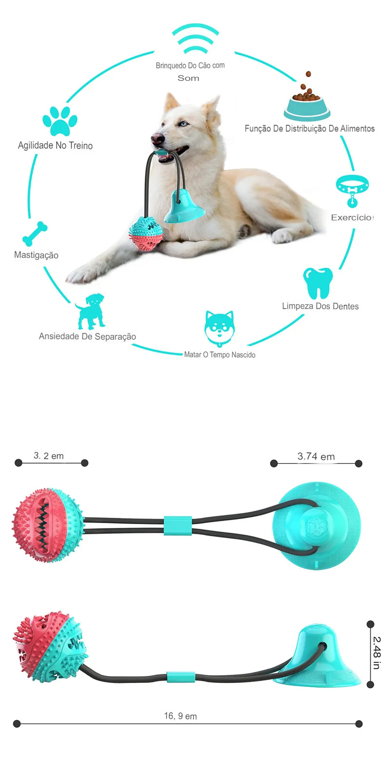 Brinquedo Interativo para Cães Grandes - Bola com Ventosa e Cordas para Mastigar Lentamente