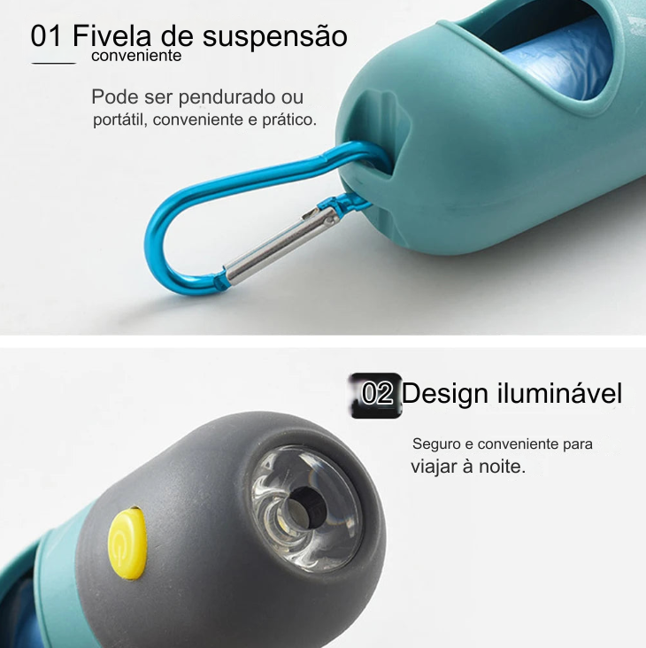 Dispensador de Sacos para Recolha de Fezes de Cão com Luz LED