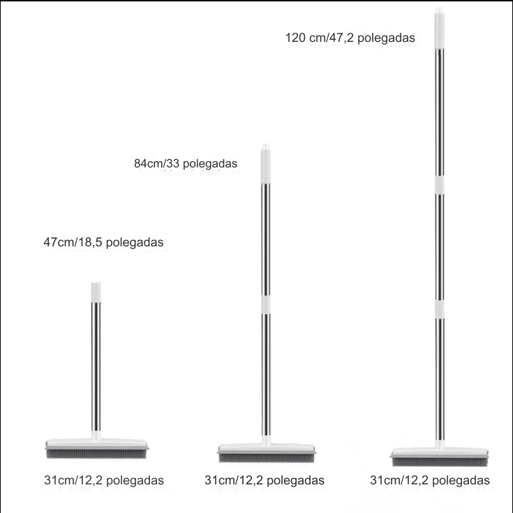 Vassoura de Borracha com Raspador e Cabo Longo para Remoção de Pelos de Animais de Estimação