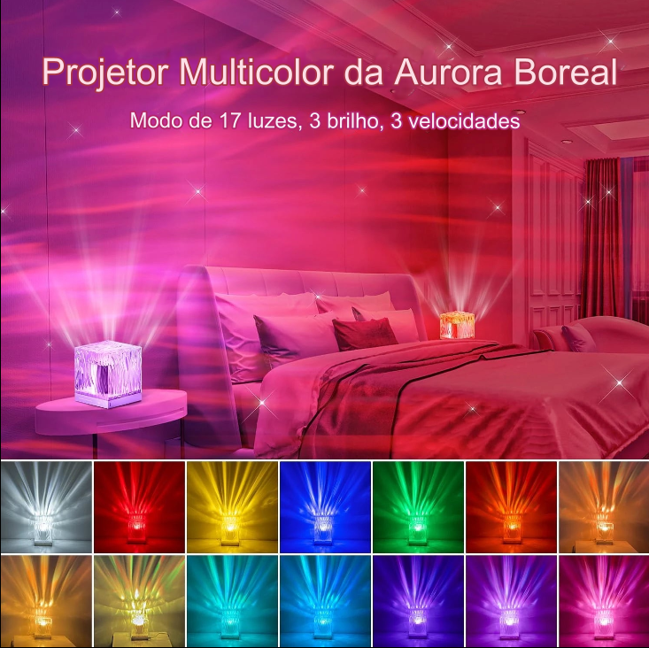 Lâmpada de Cristal Aurora LED RGB - Luzes do Norte Dinâmicas